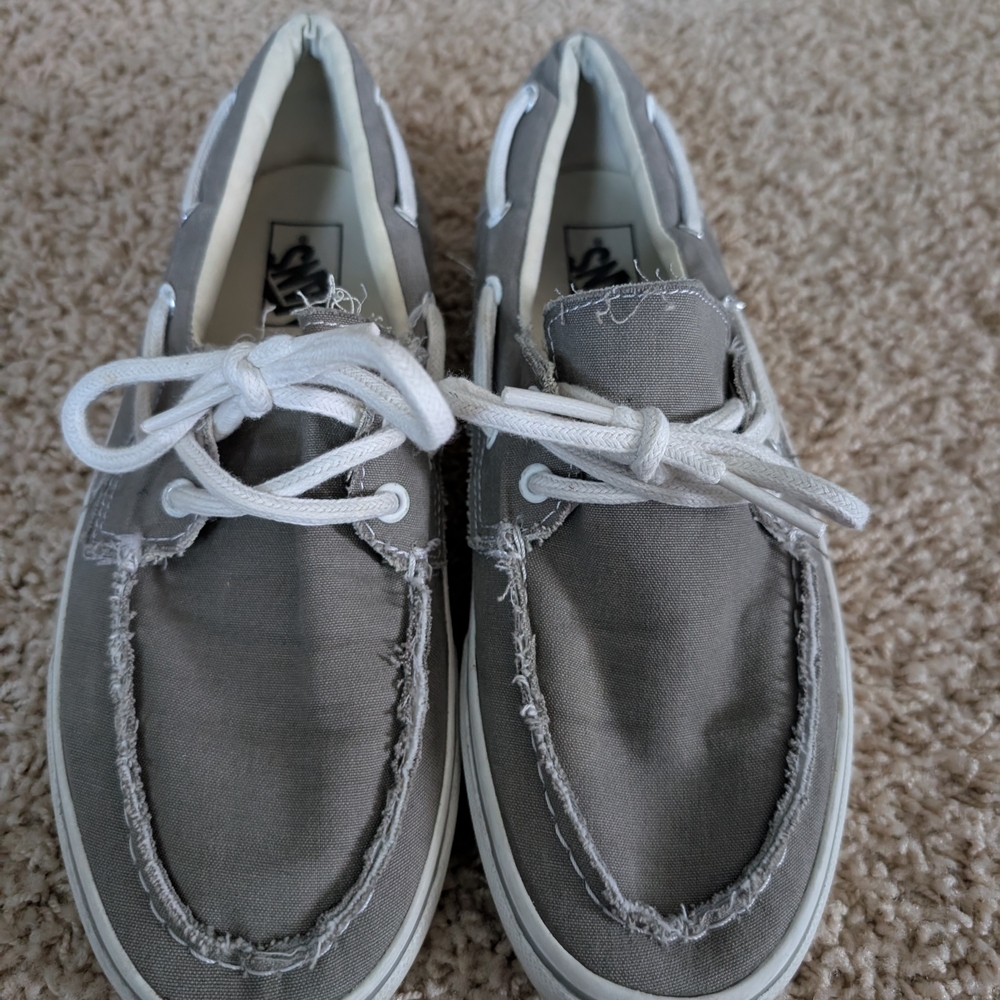 Vans Gray Canvas Boat Shoes with White Laces